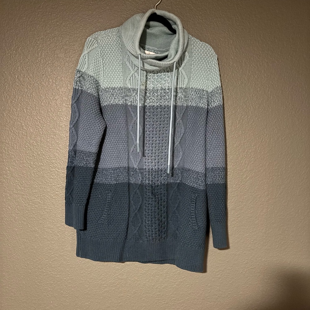 L.L. Bean Women's Blue Gradient Cowl Neck Sweater